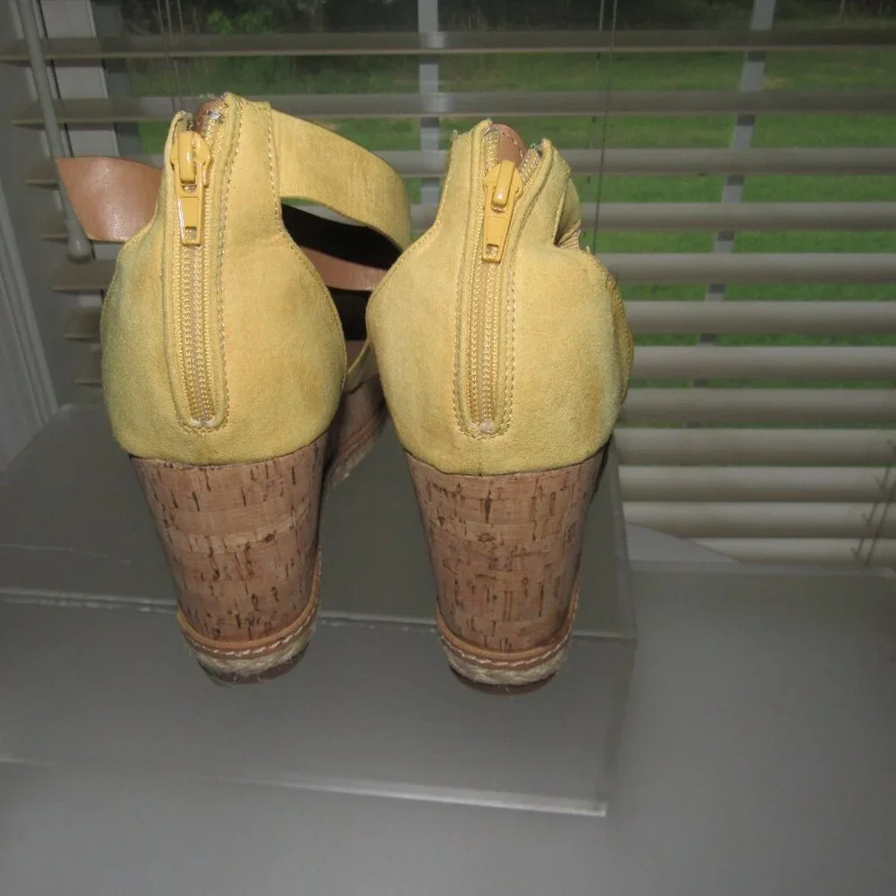 Altar’d State Espadrille Cork Wedge Sandals – Mustard Yellow Suede, Size 10